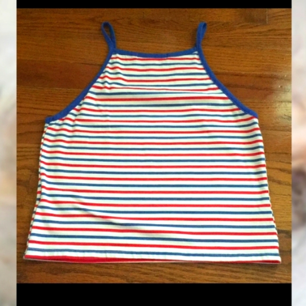Red, White, and Blue striped crop top girls, Size L